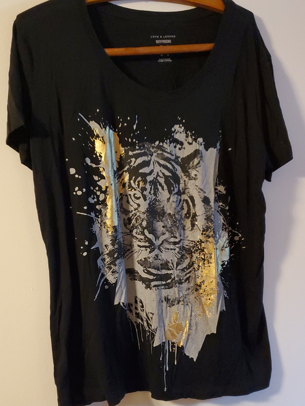 size x Love & Legend Black Graphic Tee with Metallic Tiger Print